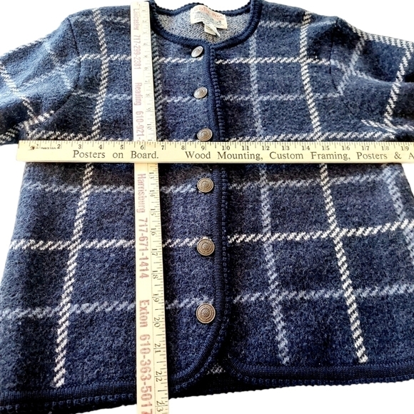 VTG Tally Ho 100% Wool Button Cardigan Sweater Blue Small Made in Hong Kong EUC - Picture 5 of 10